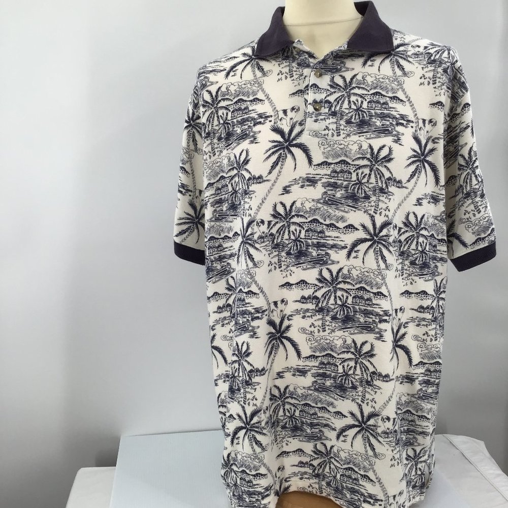Big Dogs Polo Shirt, Large, Cigar Label Graphics, Island Beach, Tiki Huts & Dog